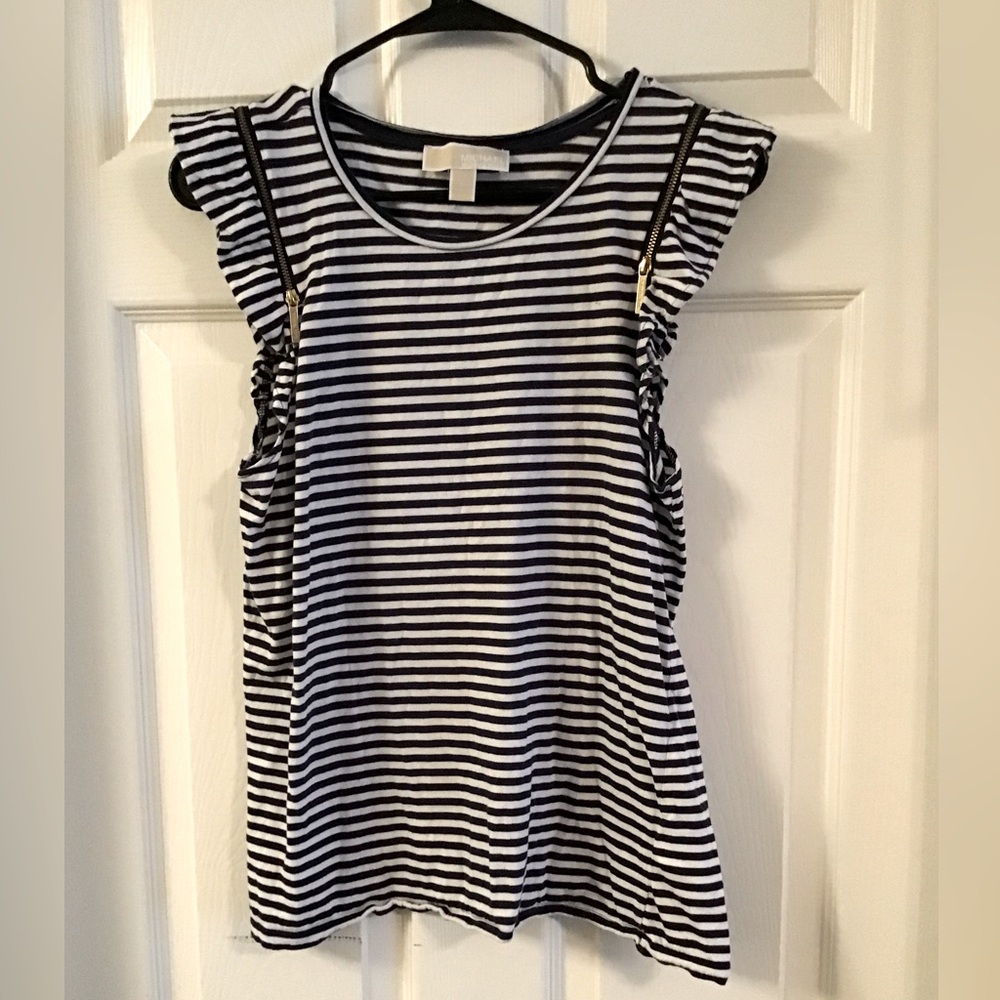 White and Blue Stripe Michael Kors Short Sleeve